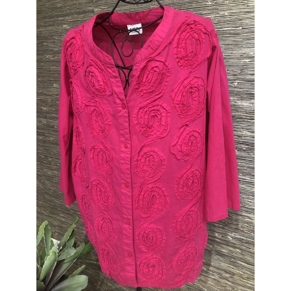3X Plus Pink Top blouse 3/4 sleeve cotton buttons